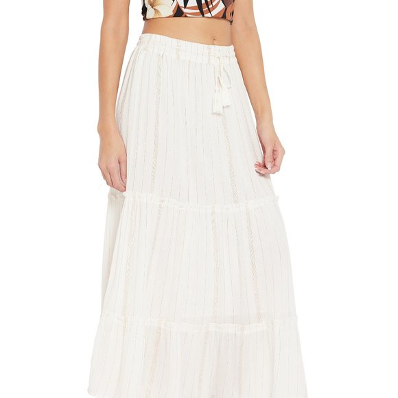 Solid White Rayon Crepe Lurex Skirt for Women - Picture 3 of 6